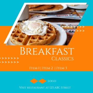 Breakfast Restaurant Orange Blue square Facebook Post