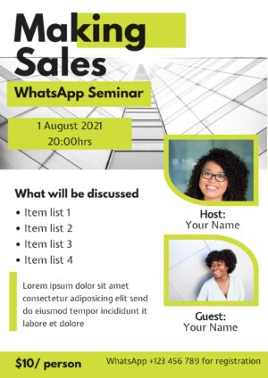 Making Sales WhatsApp Seminar Green Flyer