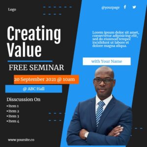 Creating Value Seminar Blue Orange Facebook Square