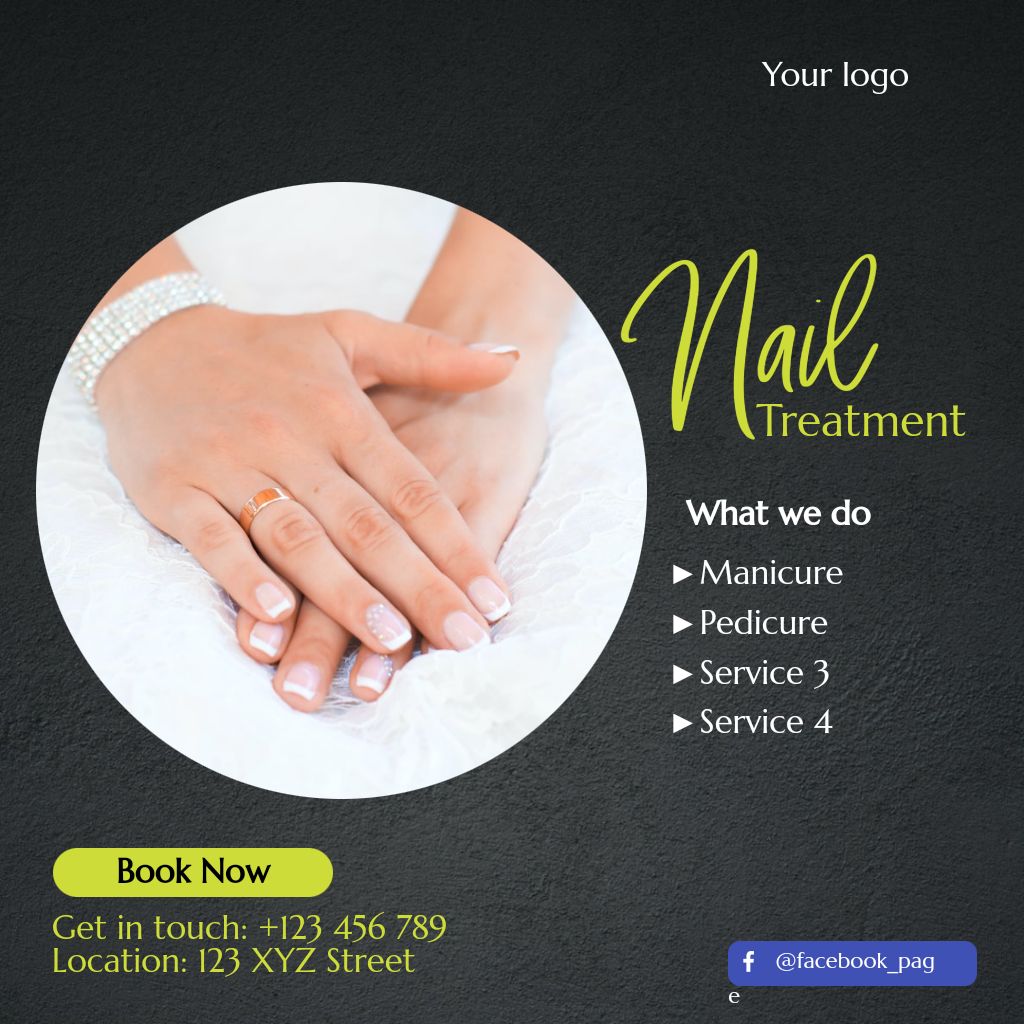 Nail Treatment Black Green Square Template
