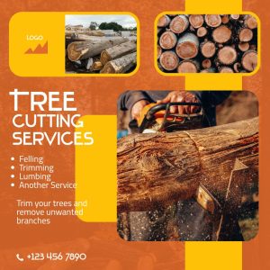 Tree Cutting Service Intense Yellow Brown Square Social Media Post