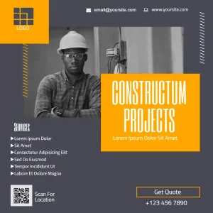 Construction projects grey orange black & white square facebook post