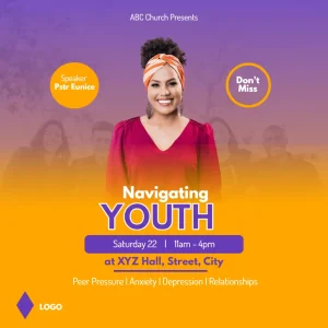 Youth Church Service Purple Yellow with Person Square