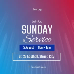 Church Service Blue Red Gradient Overlay Square