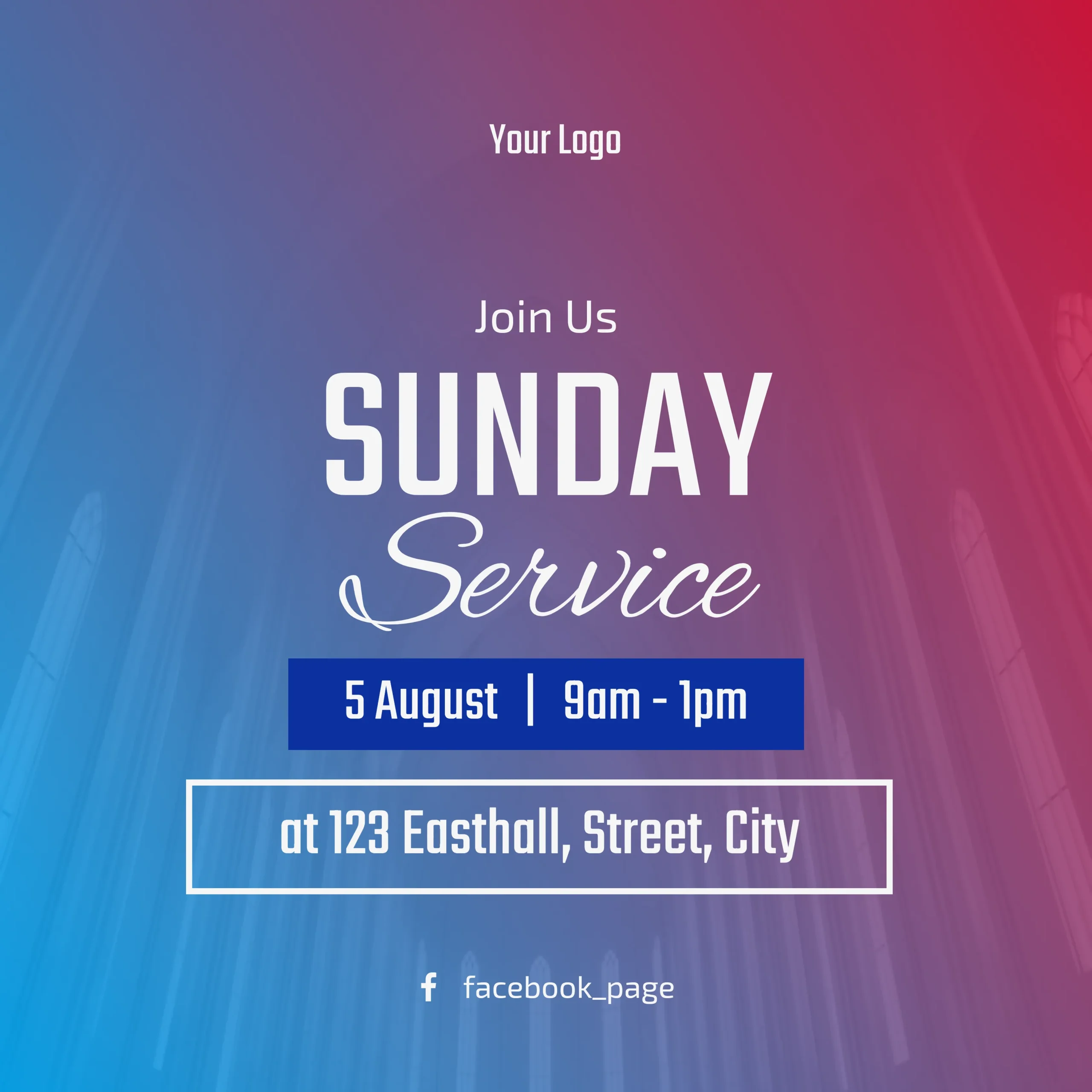 Church Service Blue Red Gradient Overlay Square