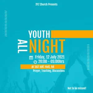 Youth All Night Prayer Bold Blue Orange Square