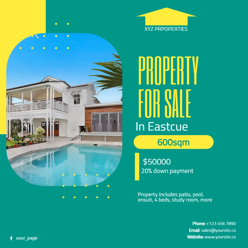 Property for sale darkcyan yellow narrow modern square flyer