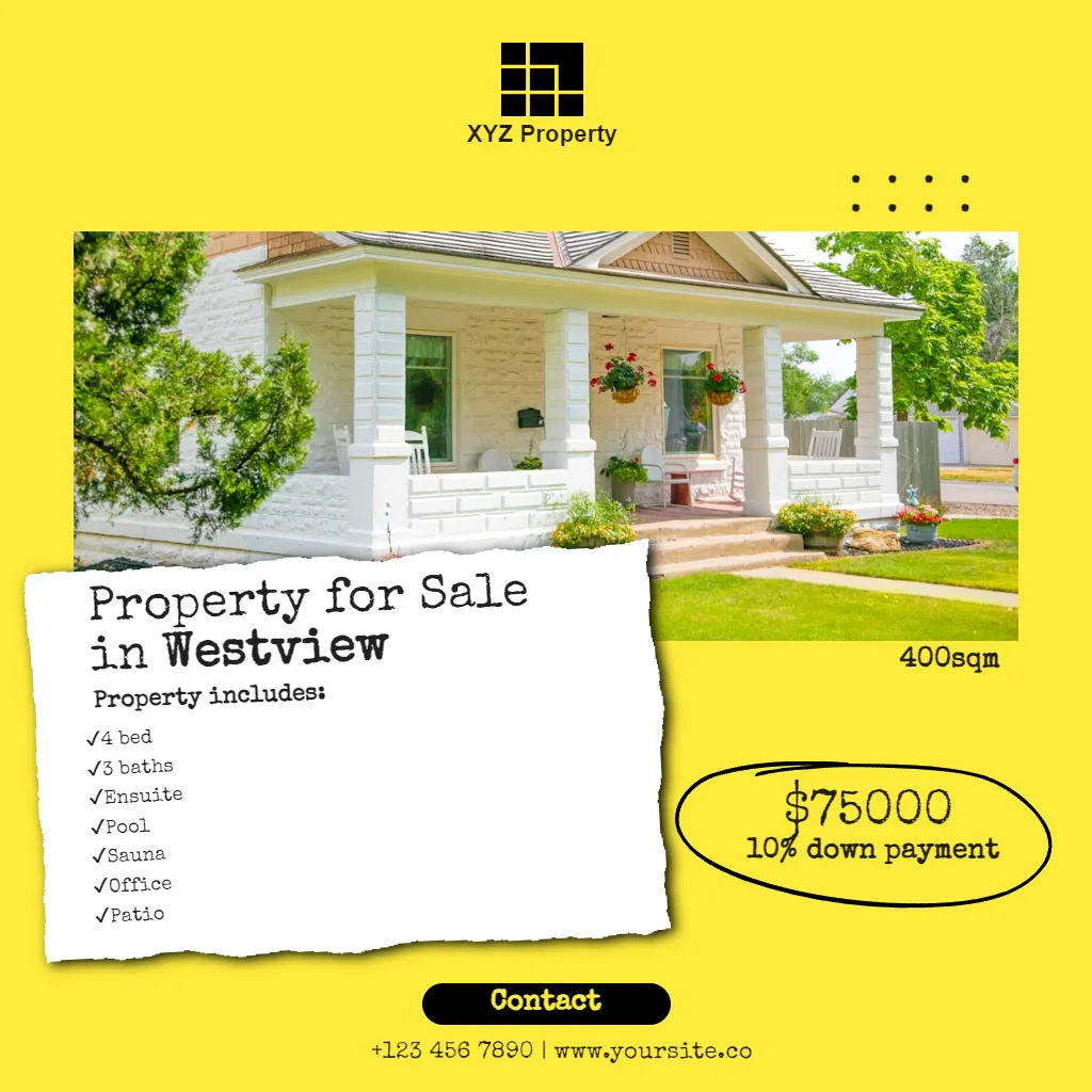 Property selling yellow typewriting torn paper square flyer