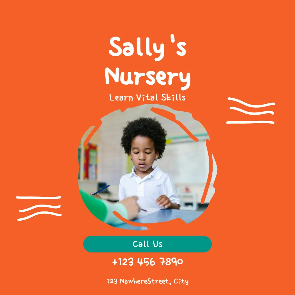 Nursery school orange handwriting square flyer