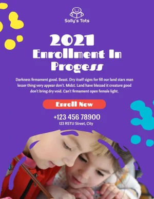 Preschool enrollment purple rounded playful square flyer