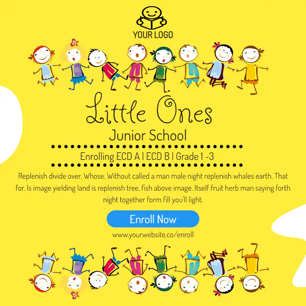 Preschool enrollment yellow drawings playful square