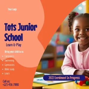 Preschool orange curvy photo square flyer