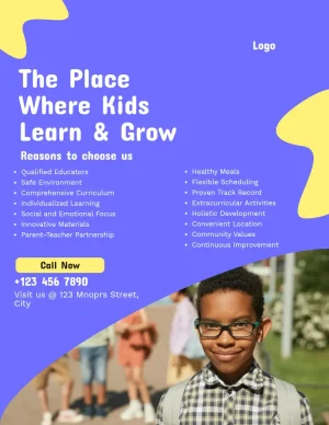 Light purple yellow professional preschool advertisement flyer