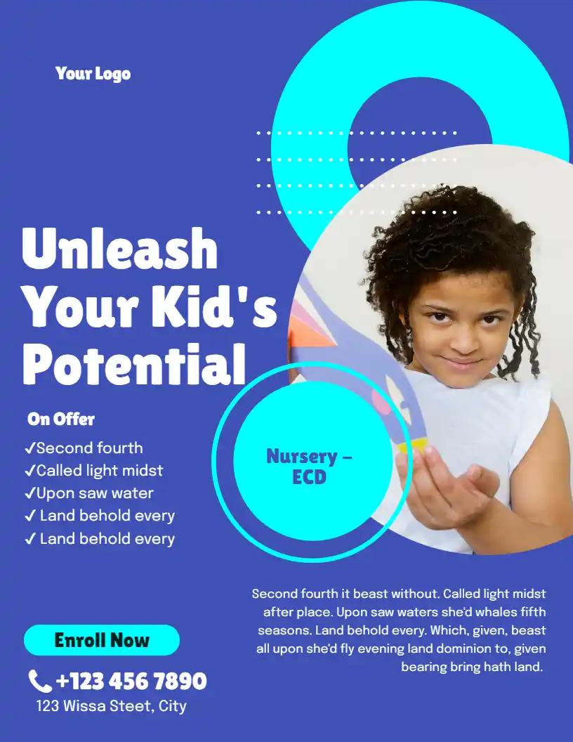 Preschool Nursery Enrollment Dark Blue Cyan Circular Flyer