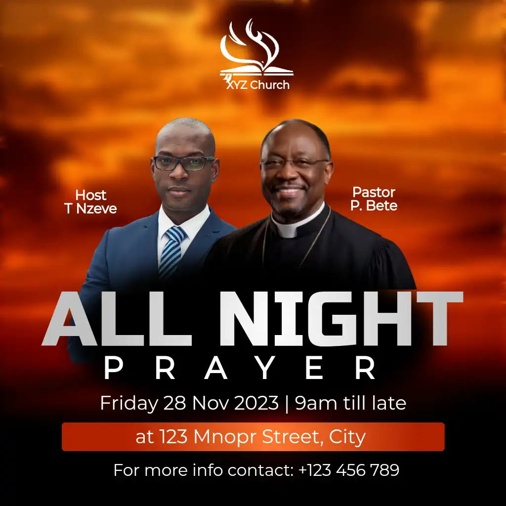 All night prayer dark orange blur square flyer