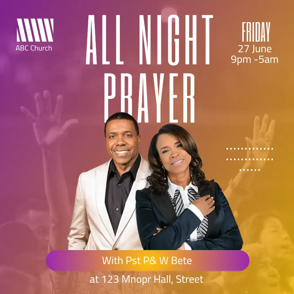 All night prayer purple gold gradient overlay square