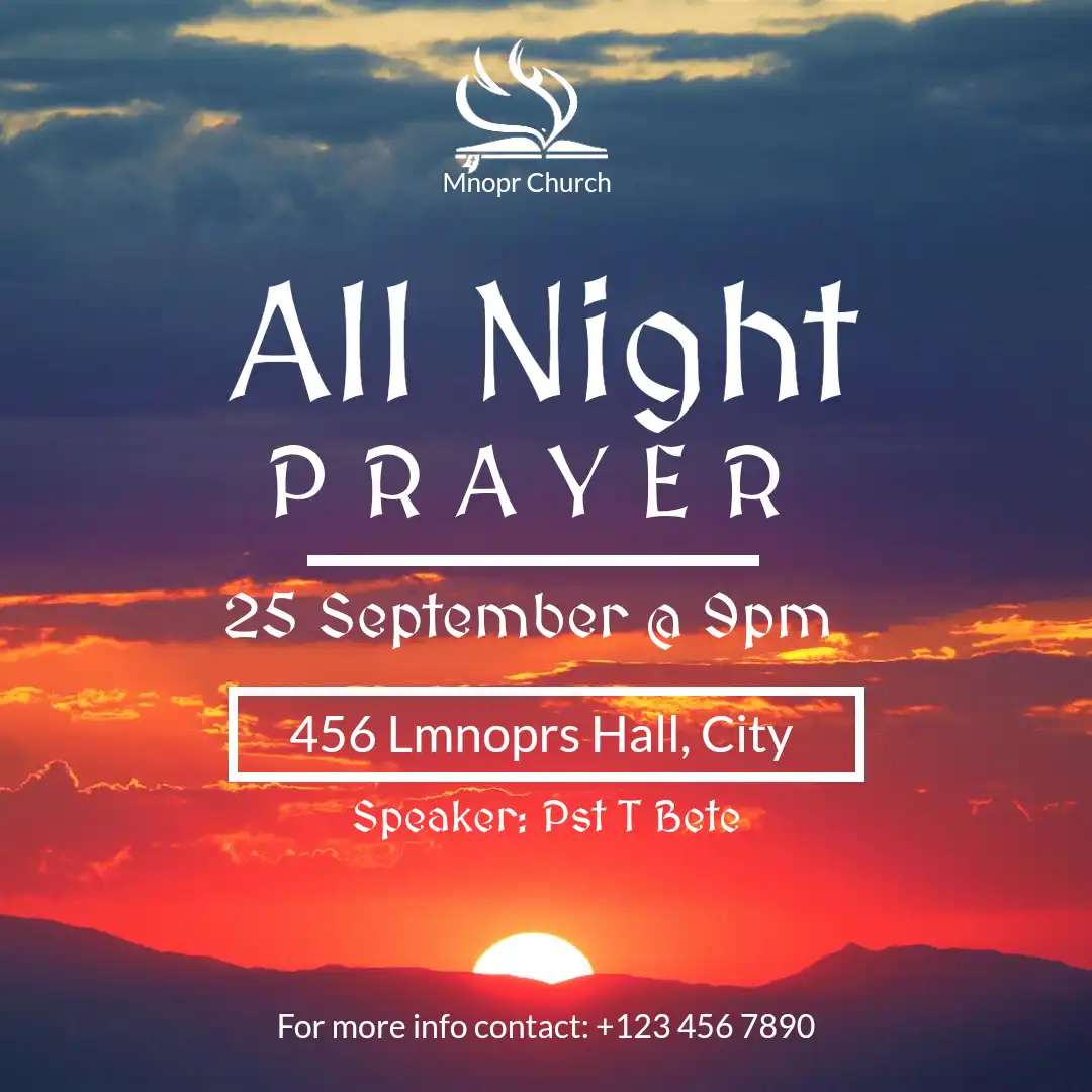 All night prayer sunset text overlay square flyer