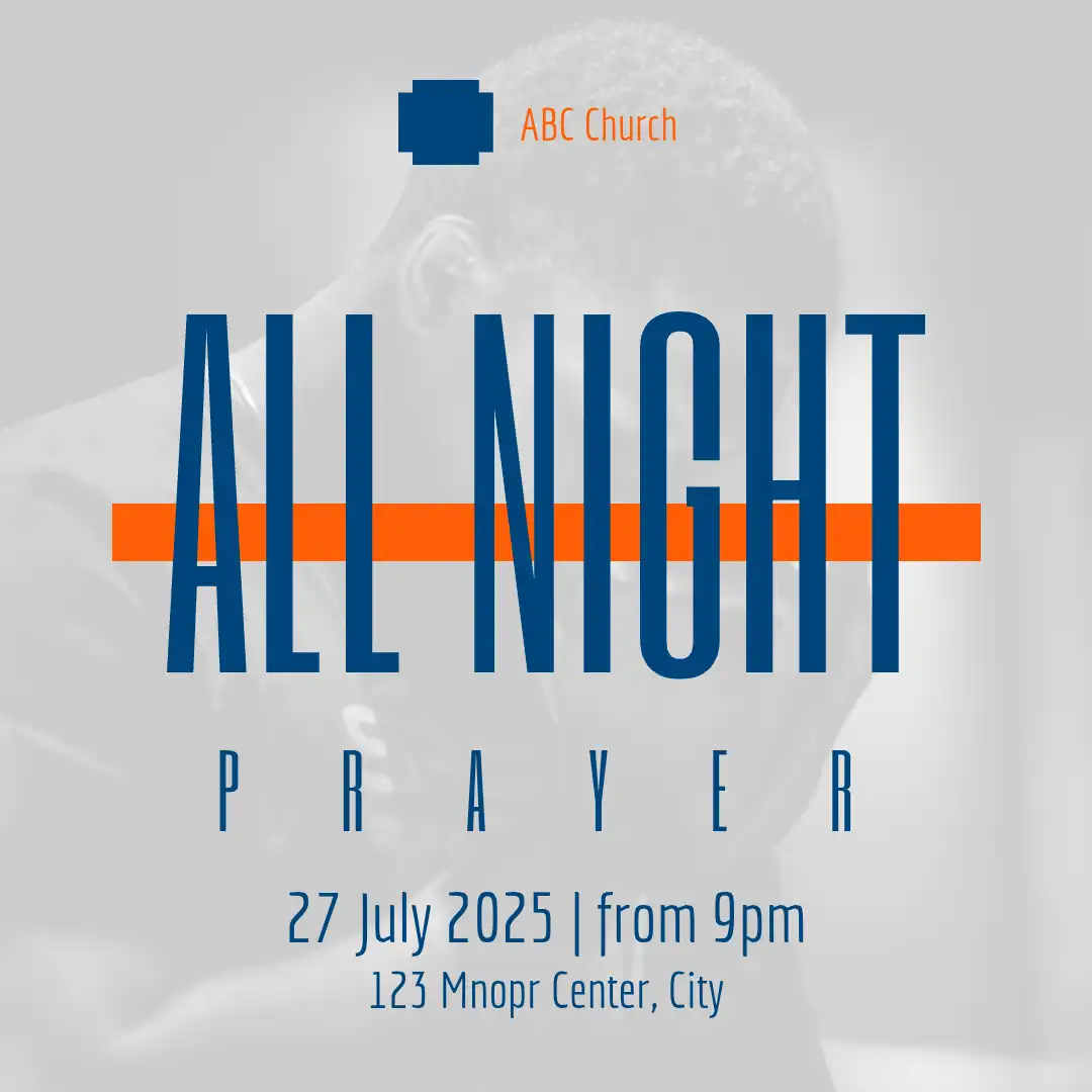 All night prayer white text overlay square flyer
