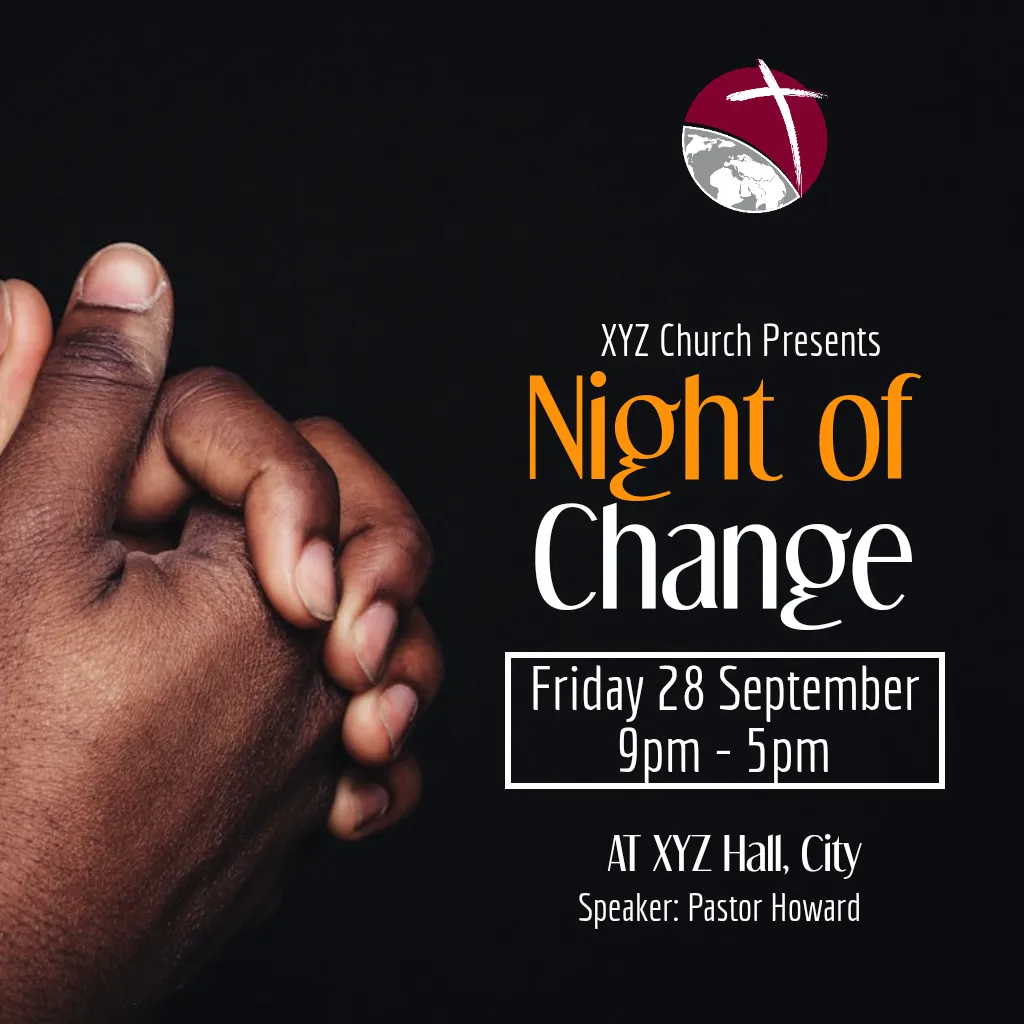 Prayer night black full picture text overlay square flyer