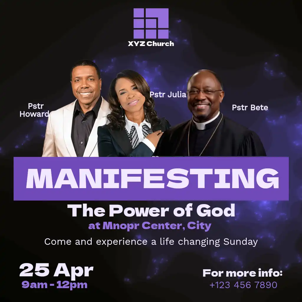 Sunday church service dark purple bold square flyer