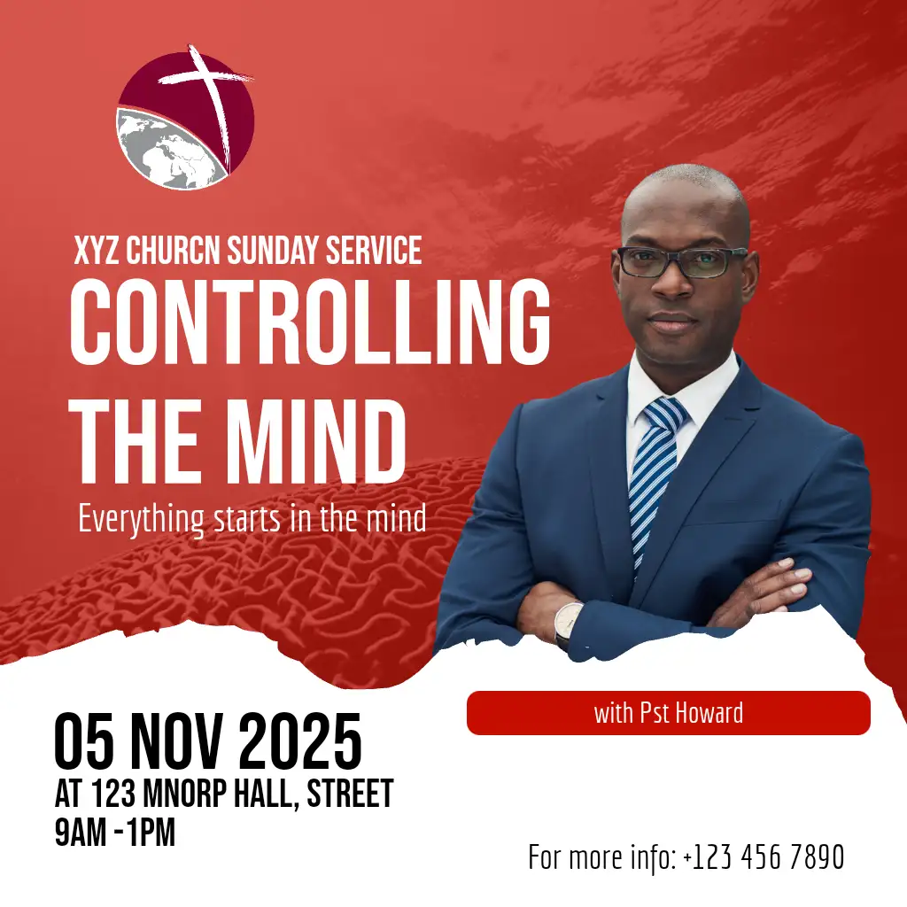 Sunday service red overlay square flyer