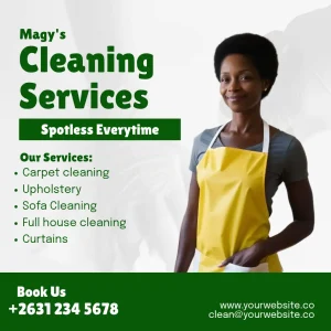 Cleaning Services Square Flyer Green With Cutout Woman Minimalist