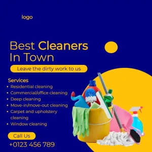 Cleaning Services Square Flyer Blue Yellow Gold