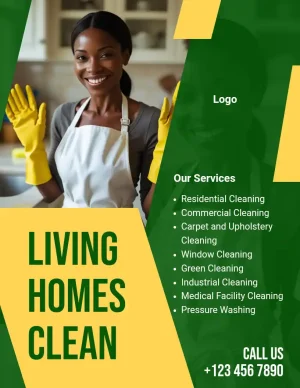 Cleaning Severe Dark Green Yellow Bold with Smiling Woman Cleaner