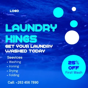 Laundry  Services Vivid Blue Cyan Square Flyer