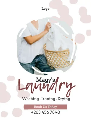Laundry Services Flyer with Woman Holding Basket Brush Minimalist