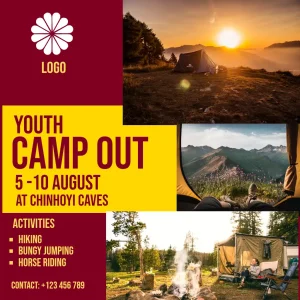 Youth Camping Burgundy Mustard Earthly Square Flyer