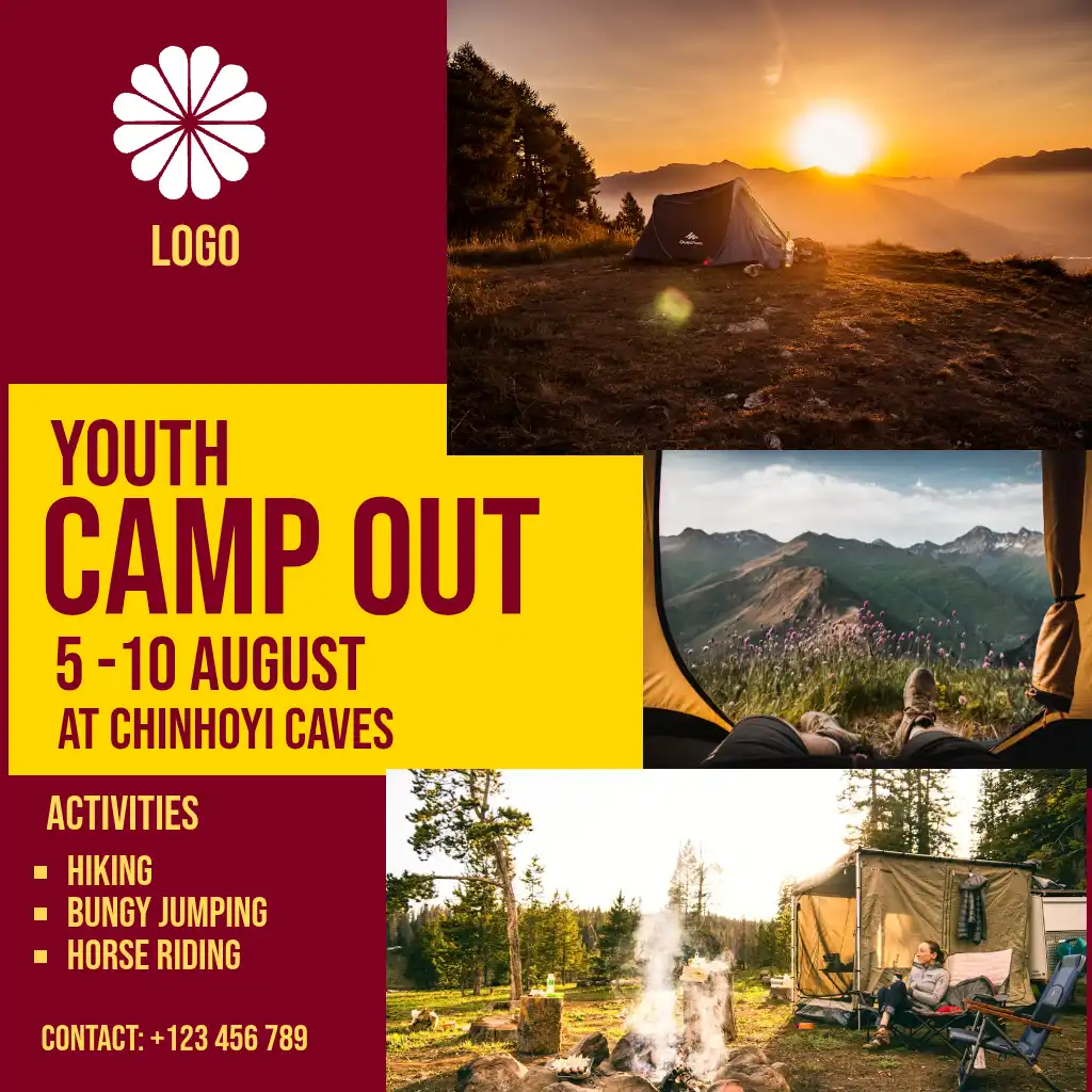 Youth Camping Burgundy Mustard Earthly Square Flyer