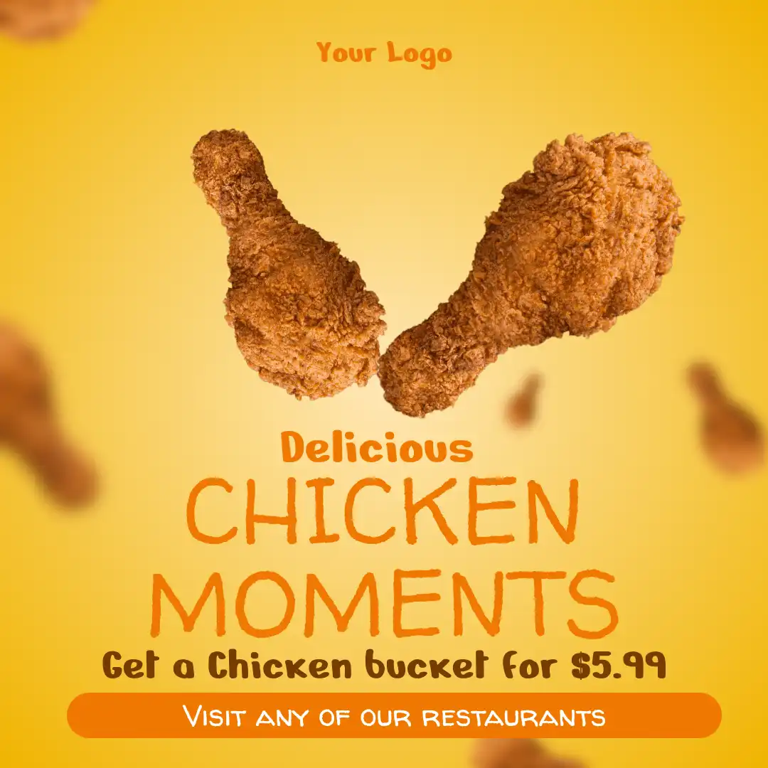 Chicken Bucket Promo Restaurant Yellow Orange Flyer Square
