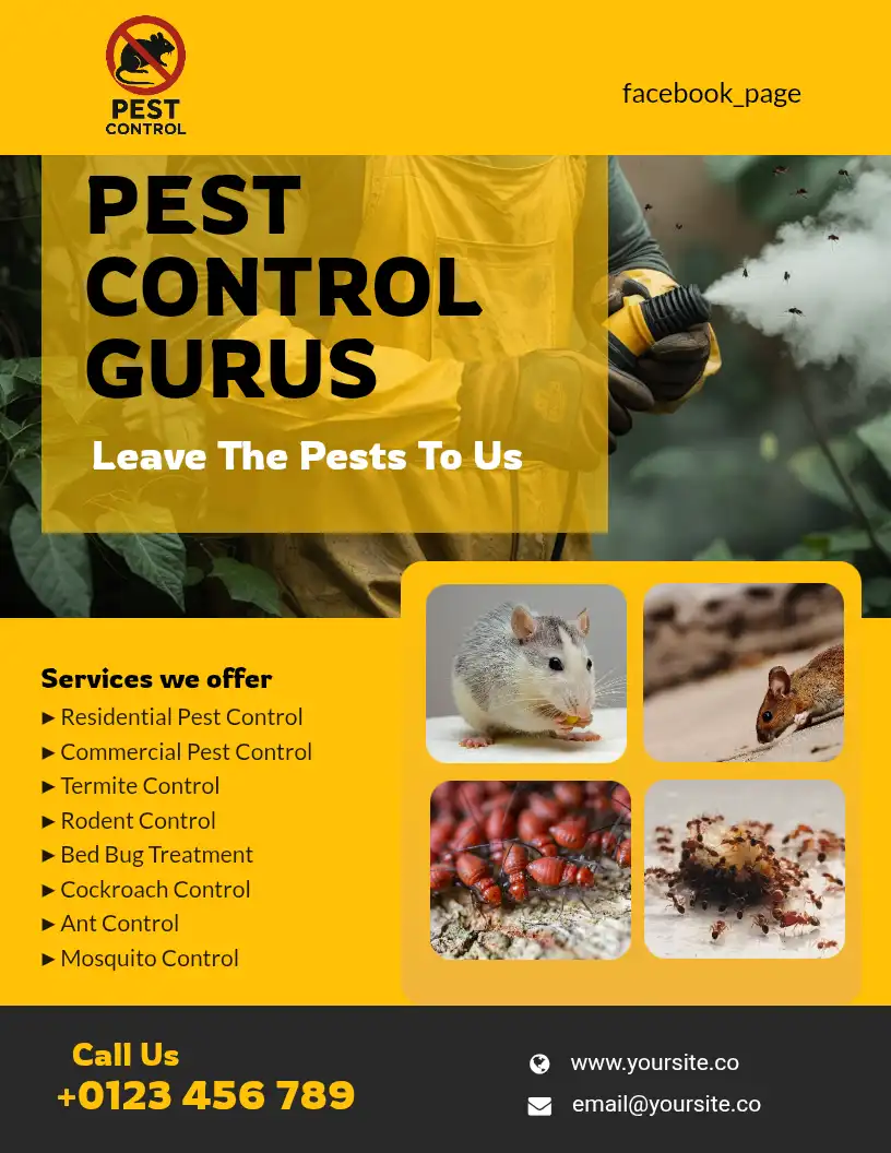 Pest control services yellow gold flyer