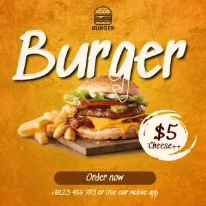 Burger promo gold grunge bold square flyer