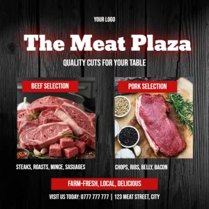 Butcher Beef Pork Showcase Dark Square Flyer