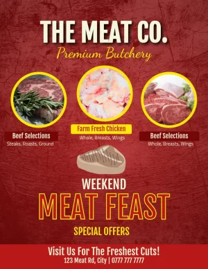 Butcher Meat Promo Grunge Red Yellow Flyer