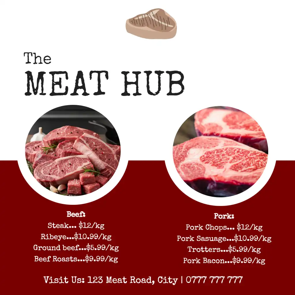 Butchery Meat Prices Circular Red White Square