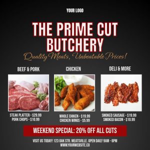Butcher Meat Sell Dark Bold Square Flyer