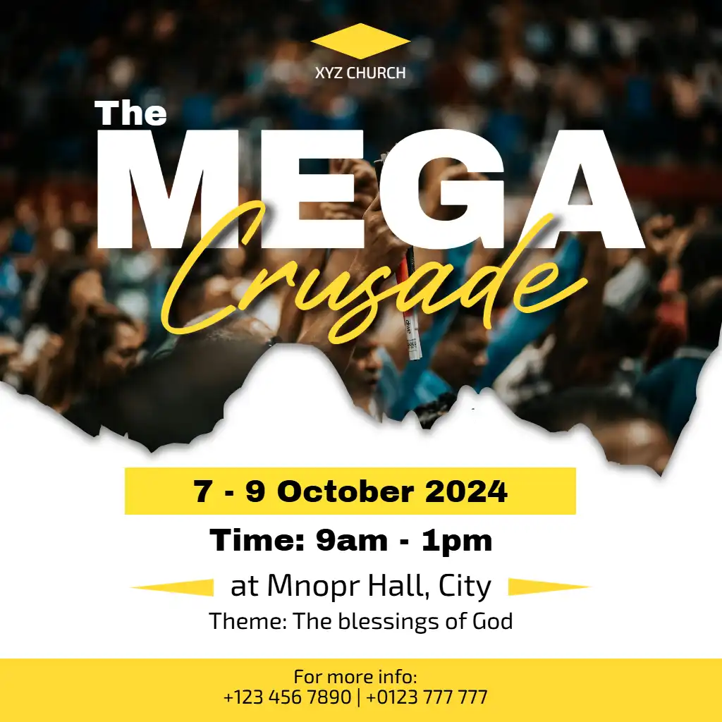 Church crusade yellow torn bold square flyer