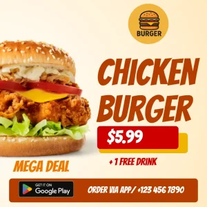 Chicken burger promo bold brown red square (Copy)