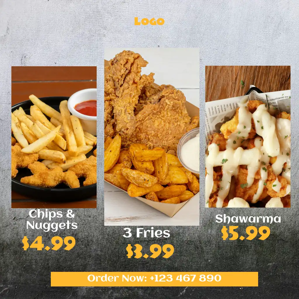 Chicken Fries Shawarma Fast Food Grunge Collage Square