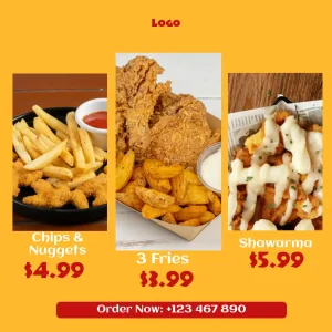 Chicken Fries Shawarma Fast Food Golden Yellow Collage Square