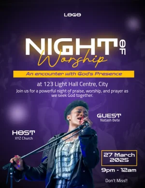 Night of Prayer Church Purple Gold Flyer