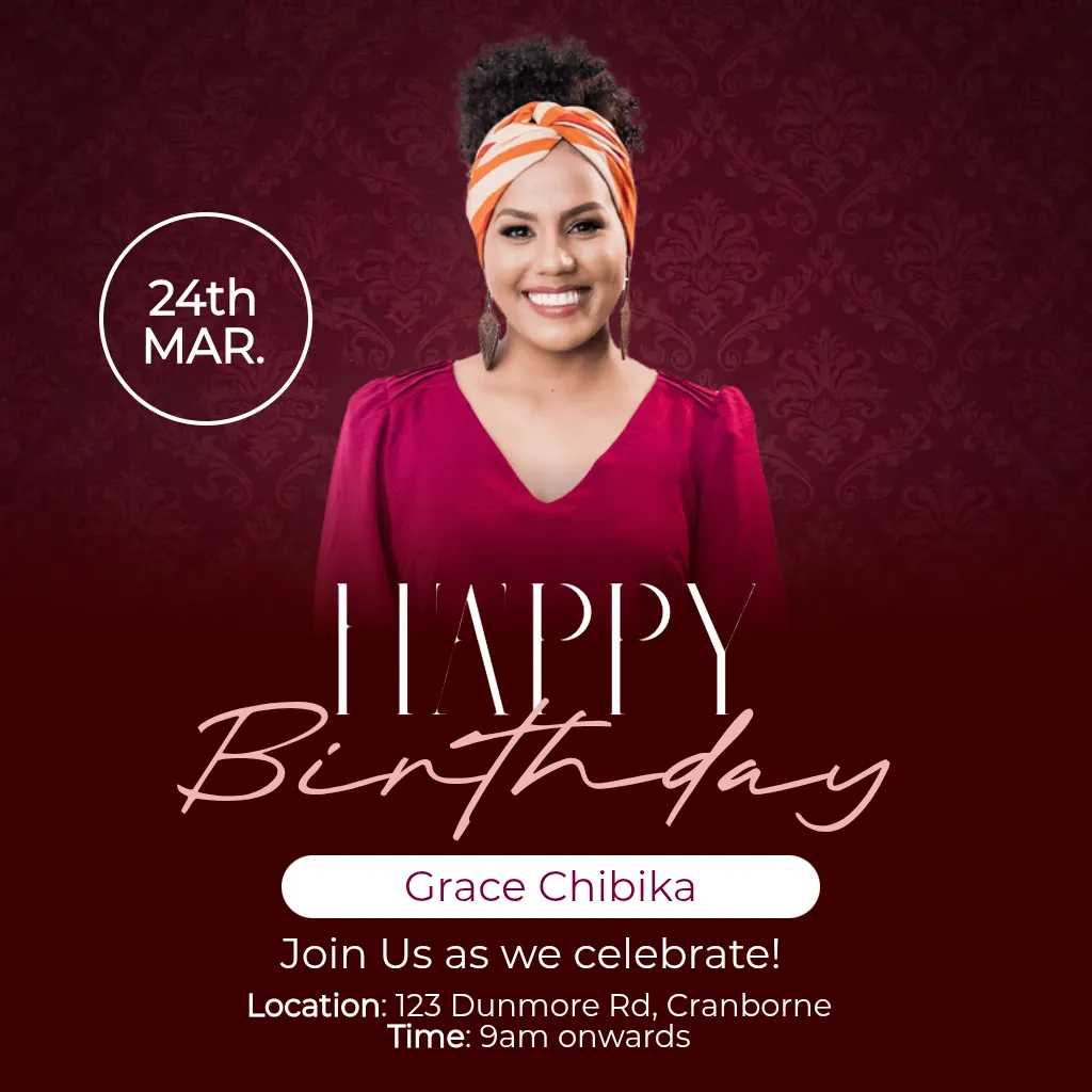 Birthday dark puple thin script square flyer
