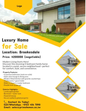 Luxury home for sale gold yellow showcase flyer