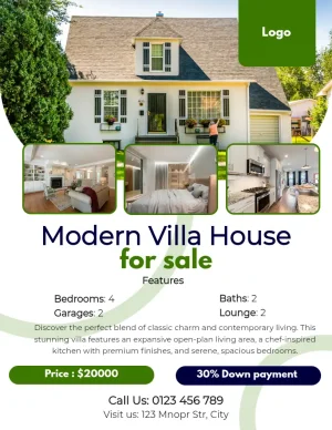 Modern house for sale rounded green flyer