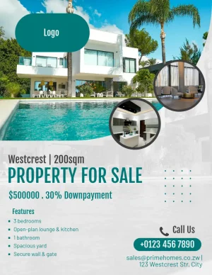 Property for sale teal grey circular flyer