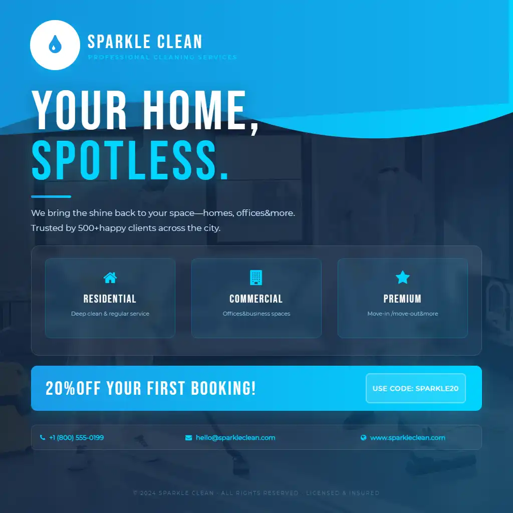 Sparkle Clean Services Blue Wavy Modern Square