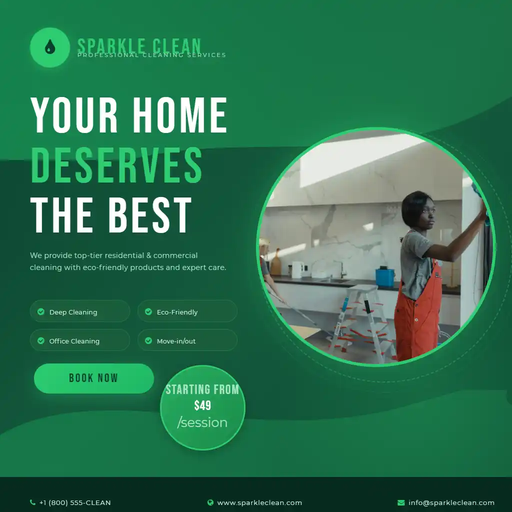 Sparkle Clean Services Green Modern Square Flyer
